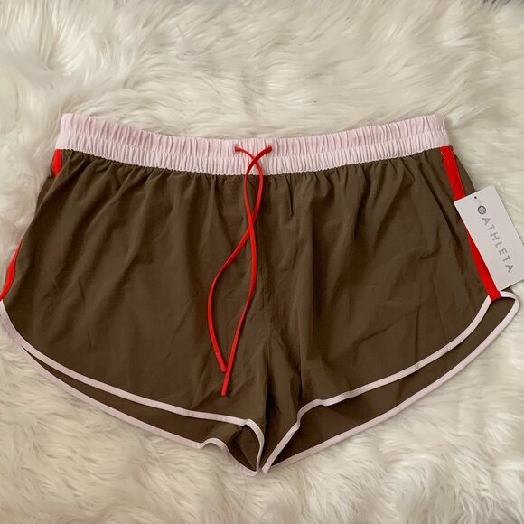 ATHLETA Speedwork Mid Rise Colorblock Run Short in Clay/Shell/Cardinal Sz LARGE - Picture 2 of 4